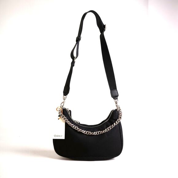 New! Quince Women's Crescent Nylon Shouldr Bag with Optional Straps Black - Picture 2 of 8